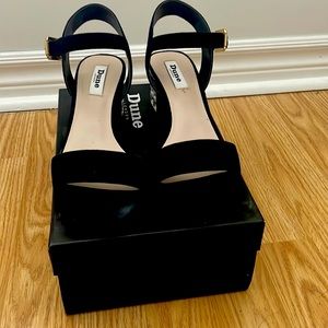 Dune London Black Suede Jewelled Block Heel Sandal, Size 7.5